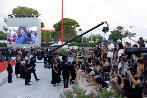 Venice, Italy - 2 September 2025: Fans during the red carpet of - A house of Dynamite - during the