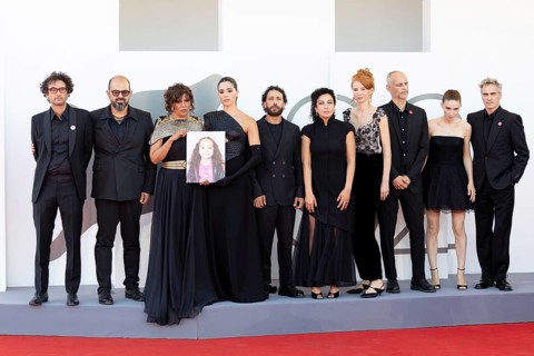 Venice, Italy - 3 September 2025: Nadim Cheikhrouha, Amer Hlehel, Kaouther Ben Hania, Saja Kilani,