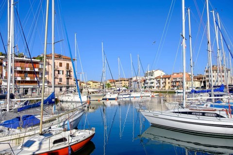 Sailing boats in the harbour, Grado, Julian Friuli, Adriatic Sea, Italy