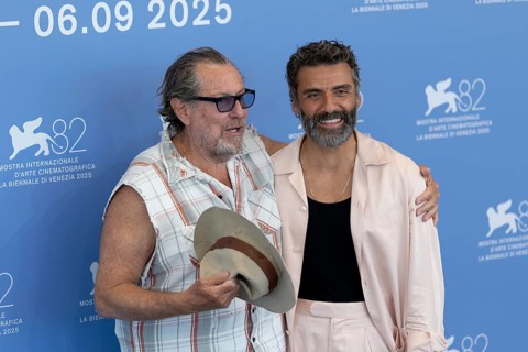 Venice, Italy - 3 September 2025: Julian Schnabel and Oscar Isaac during the Photo Call of - In the
