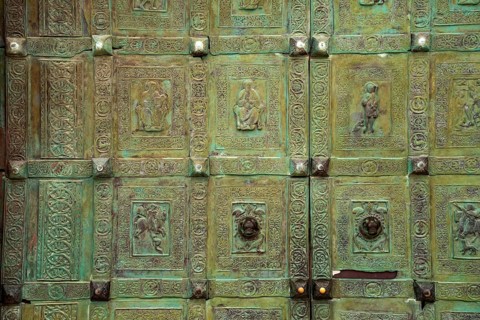 Bronze portal of the Cathedral of San Nicola Pellegrino in Trani, Apulia, Italy