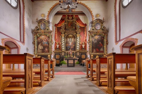 Interior view of the altar, St. Blasius Chapel, Burgrain near Willisau, Canton Lucerne, Switzerland