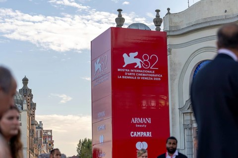 Venice, Italy - 1 September 2025: Festival billboard during the red carpet of - The Smashing