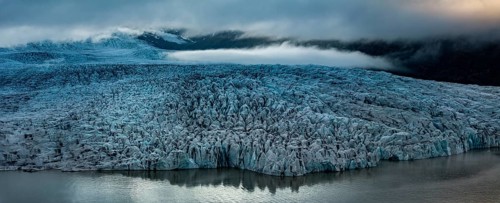 Glacier lake, glacier, summer, evening mood, panorama, aerial view, Fjallsjökull, Vatnajökull
