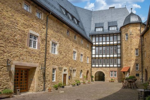 Inner courtyard castle courtyard of Spangenberg Castle, Spangenberg, Schwalm-Eder district, Hesse,
