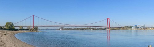Panorama view from the left bank of the Rhine, western bank of the Rhine, of an earth-anchored
