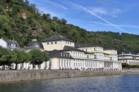 Baroque UNESCO casino and riverside promenade on the Lahn, Bad Ems, Rhineland-Palatinate, Germany