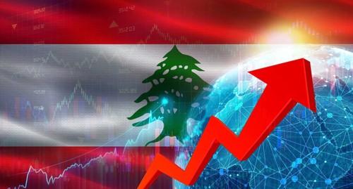 Global financial growth with Lebanon flag. Financial growth with Lebanon flag on economic