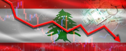 Lebanon financial crisis on economic graph. Financial fall of Lebanon on economy market