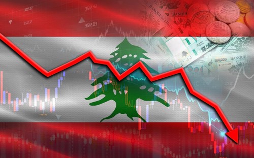 Lebanon financial crisis on economic graph. Lebanon financial fall on economy marke