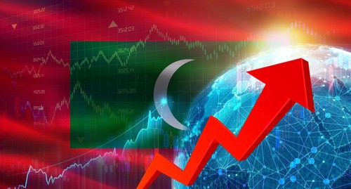 Global financial growth with Maldives flag. Financial growth with Maldives flag on economic