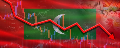 Maldives financial crisis on economic graph. Financial fall of Maldives on economy market