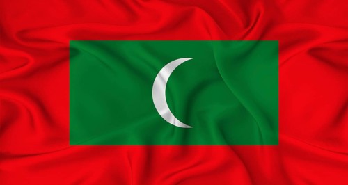 Realistic Maldives flag waving. Close up of flag of Maldives with cloth texture