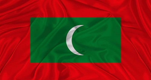 Flag of Maldives with cloth texture. Close up of Maldives flag waving