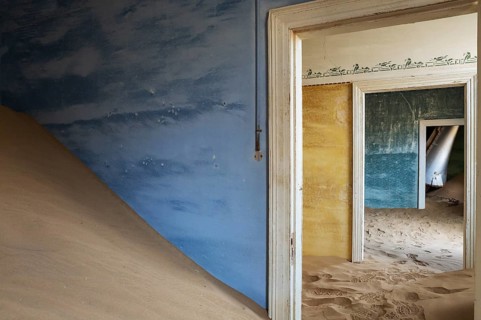 At Kolmanskop, the abandoned ghost town of the diamond days of the early 1900 and of German origin.