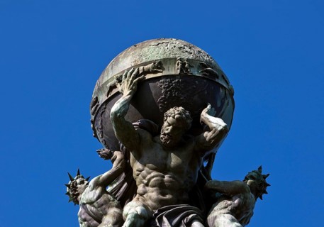 Atlas, carrying the globe, supported by steam and electricity by Gustav Herold, main railway