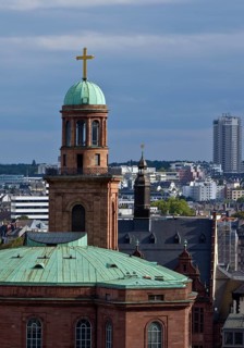 Tower of St Paul's Church and Old Town Hall Tower, Frankfurt am Main, Hesse, Germany