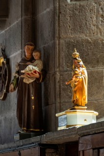 Compains, statues of Saint Georges church, Auvergne Volcanoes Regional Park, Cezallier region, Puy