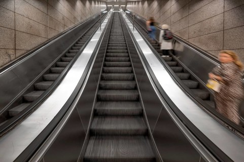 Escalators in the underground, Munich, Bavaria, Germany