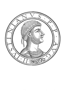 Justinian, Iustinianus, documented in his consular diptychs from the year 521 as Flavius Petrus