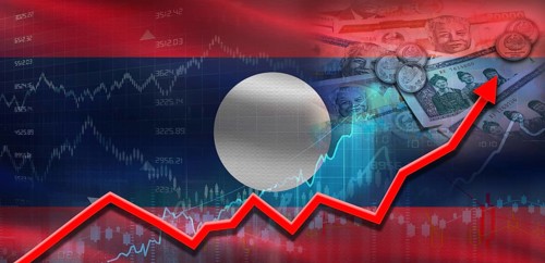 Laos financial growth on market graph. Laos economic growth on financial graph
