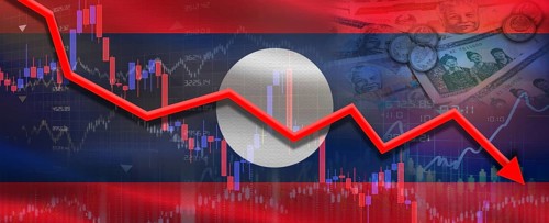 Laos financial crisis on economic graph. Financial fall of Laos on economy market