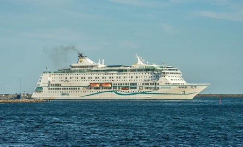 The cruise ship Birka Gotland leaves the port of Ystad on a cruise around the Baltic Sea. Skåne