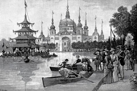 The car park at Hollersee in Bremen's Bürgerpark, 1880, Germany, Historical, authentic, digitally