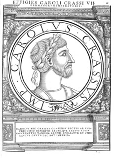 Charles III (born 839, died 12 January 888 in Neudingen) of the Carolingian dynasty was King of the