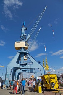 The two cranes, Hanse-Sail, city harbour, Rostock, Mecklenburg-Vorpommern, Germany