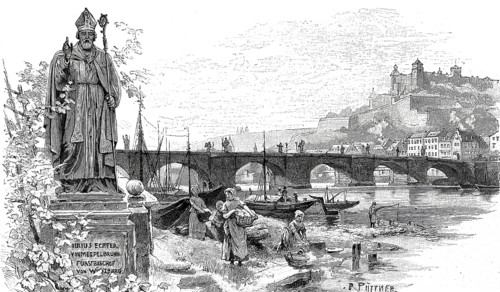 The old Main bridge in Würzburg around 1890, Lower Franconia, Bavaria, Germany, Historical,