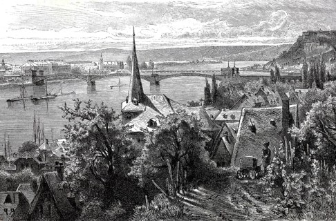 Koblenz, with a view of the royal residence palace, 1890, Rhineland-Palatinate, Germany,
