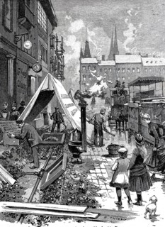 Electricity, Laying cables in the street, 1890, Berlin, Germany, Historical, authentic, digitally