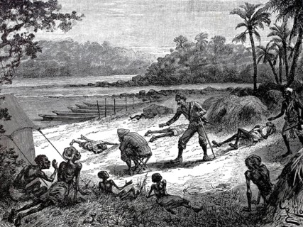 Rescue of Captain Nelson and the survivors in the famine camp by Henry Morton Stanley, Africa,