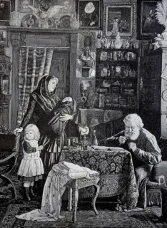 The last jewel, old man, collector of antiques, looking at something through a magnifying glass,