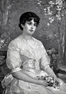 Spring dream, young girl with a bouquet of flowers on her lap, dreamy, melancholic mood, after a