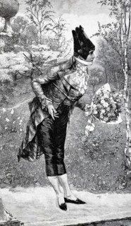 Young man bowing with a large bouquet of flowers, 1800, Historical, authentic, digitally restored