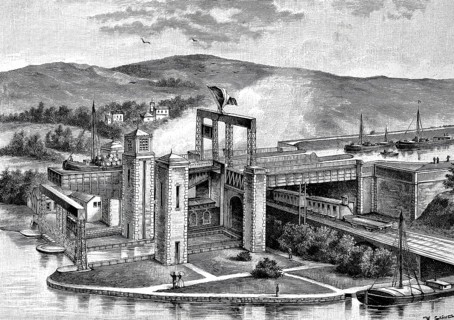 Hydraulic boat lift Les Fontinettes, connecting the river Aa with the Canal de Neuffosse, 1880,