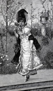Elegant young lady walking through the park, around 1800, Historical, authentic, digitally restored