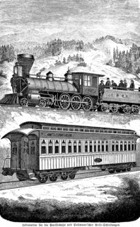 Locomotive for the Pacific Railway and Pullman's Journey sleeping car, steam locomotive,