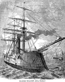 Prussian armoured ship Prinz Adalbert, warship, steamship, two-master, weapons, cannons, at sea,