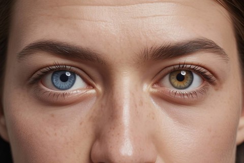 Close-up of woman's face showing heterochromia. One blue eye and one hazel eye. Generative ai, AI