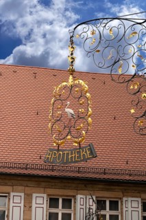Nose sign of the Storchapotheke, Langenzenn, Middle Franconia, Bavaria, Germany