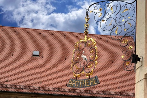 Nose sign of the Storchapotheke, Langenzenn, Middle Franconia, Bavaria, Germany