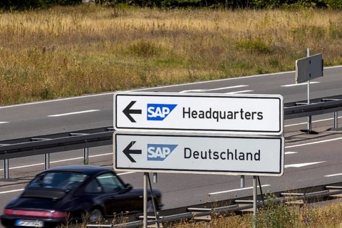 SAP Headquarters and SAP Germany. Traffic sign in Walldorf near the headquarters of the SAP