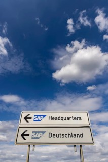 SAP Headquarters and SAP Germany. Traffic sign in Walldorf near the headquarters of the SAP