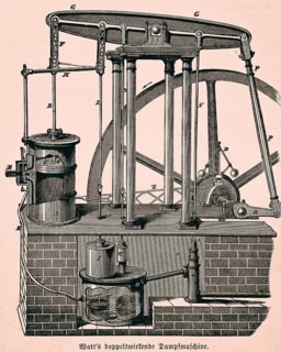 Double-acting steam engine by James Watt, Scottish inventor, technology, steam boiler, slide valve