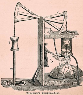 Steam engine by Newcomen, English locksmith and inventor, inventions in industrialisation, steam