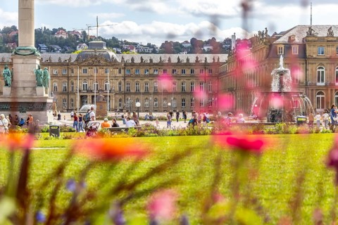 Schlossplatz with a view of the New Palace. Stuttgart, Baden-Württemberg, Germany