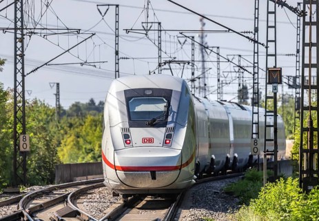 ICE en route on a railway line near Stuttgart. The so-called Schusterbahn is a bypass of Stuttgart